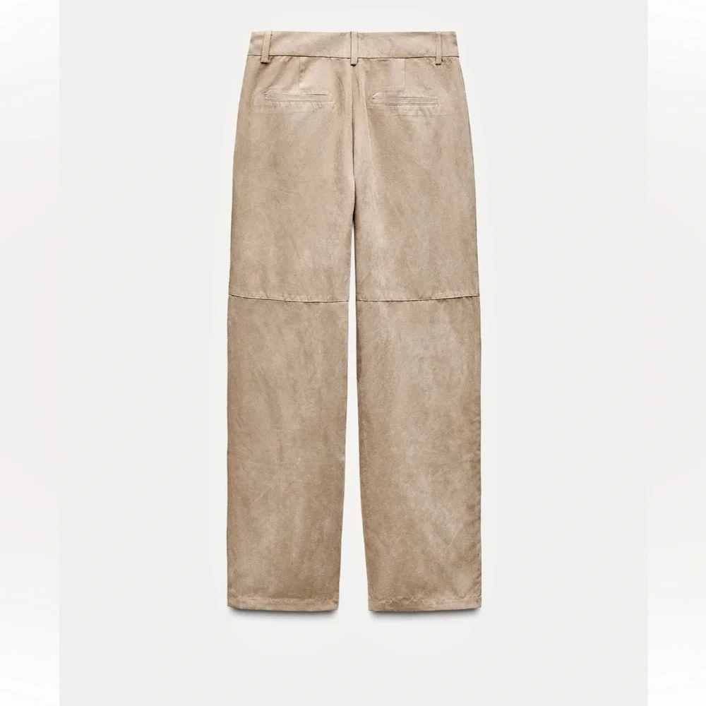 Zara NWT cream beige faux suede straight leg pants